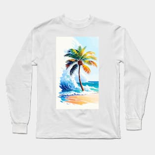 Entspannendes Strandfoto: Naturschönheit mit Wellen und Palmen. Long Sleeve T-Shirt